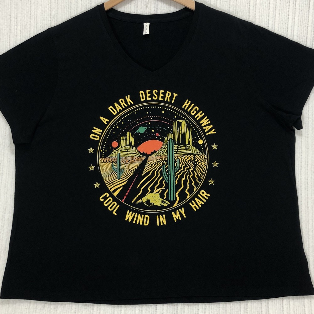 Chicyea Black Graphic T-Shirt Desert Highway Eagles Lyrics Plus Size 5XL